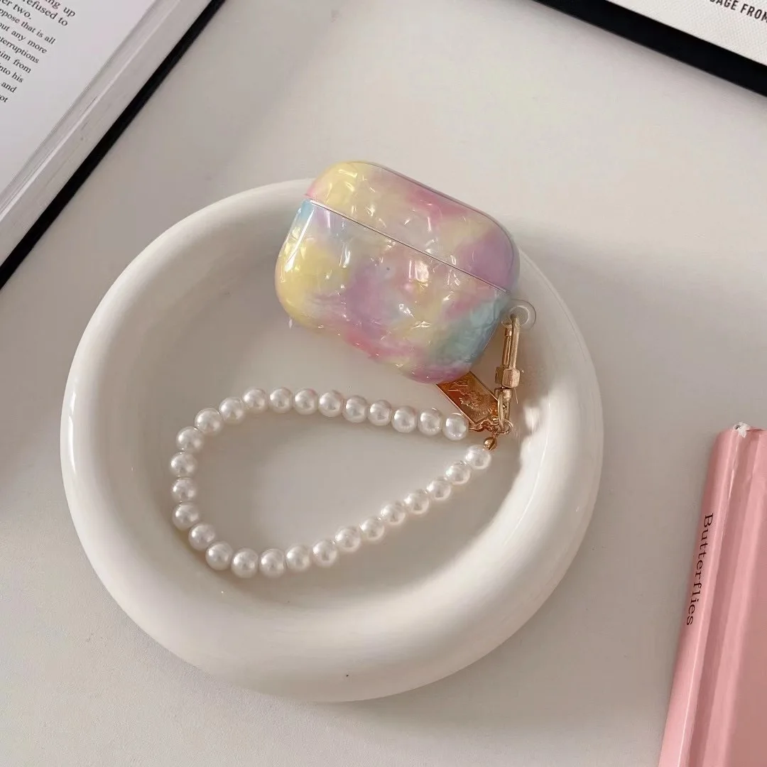 Luxury Colorful Case For Apple AirPods Pro 2 Case Shell Wireless Earphone Case For AirPods 1/2/3 Headset Box Cute Pearl keychain