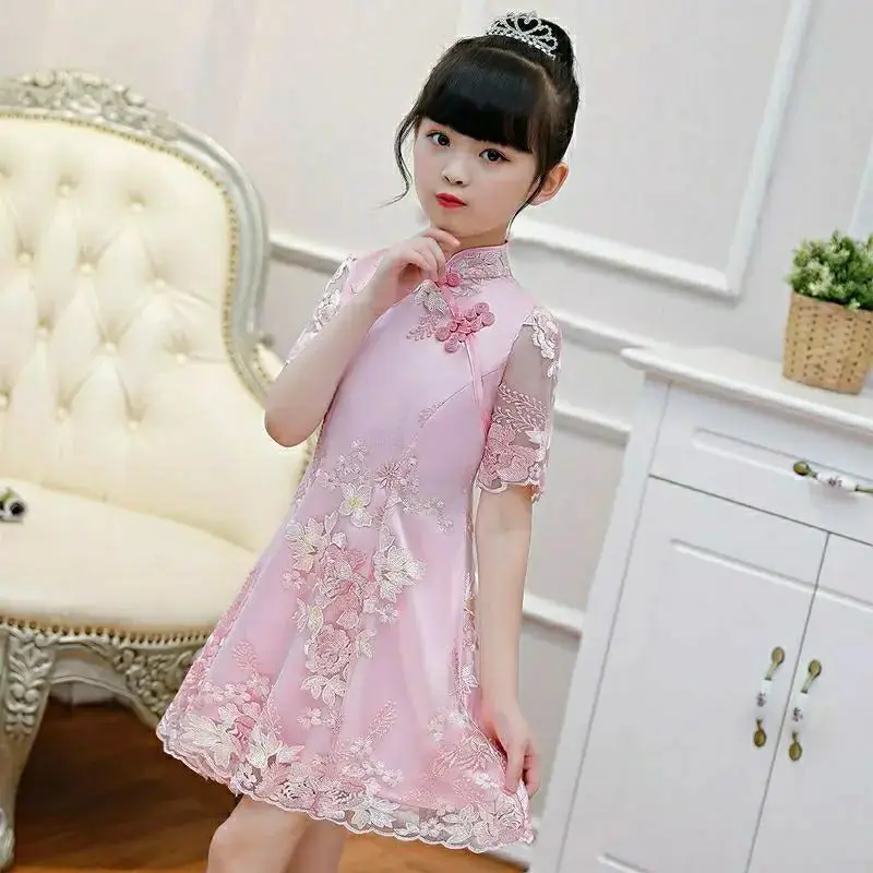 Girls Dress Summer Clothes Hanfu New Fashion Children\'s Vintage Net Yarn Dress Kids Girls Dresses for School Wedding of 12 Years