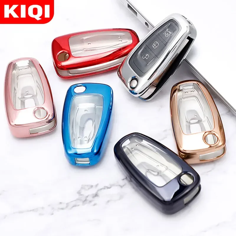 TPU Car Folding Flip Key Case Cover Keychain for Ford Focus 3 4 MK3 ST RS Ecosport Kuga Escape Fiesta Fold C-Max S-Max Mondeo