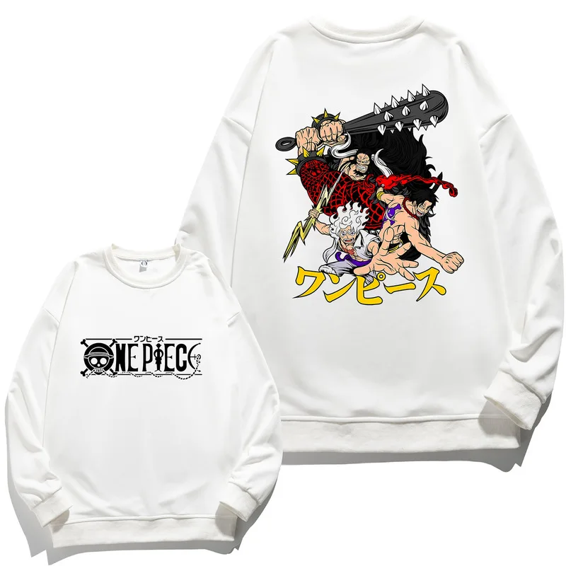 Anime One Piece Luffy Zoro white Sweatshirt Individuality Printed Loose Daily Collocation Leisure Fashion Boy Girl Clothes Gift image 2