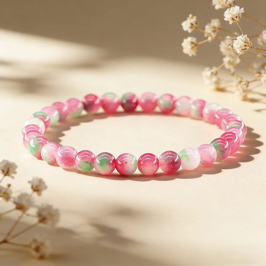 6MM Reiki Natural Stone Peach Blossom Beads Bracelets for Women Men Agate Stretch Bracelet Tiny Bangles Handmade Simple Jewelry