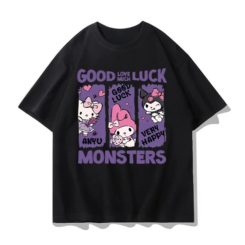 

Sanrio Hello Kitty Animation Joint T-Shirt Summer Men's and Women's Loose Casual Trend Versatile T-Shirt Short Sleeve Top