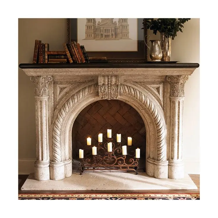 xx-Premium Silvergrey Stone Electric Hand-Carved Modern Polished Decorative Fireplace Mantel for Living Room  Villa^