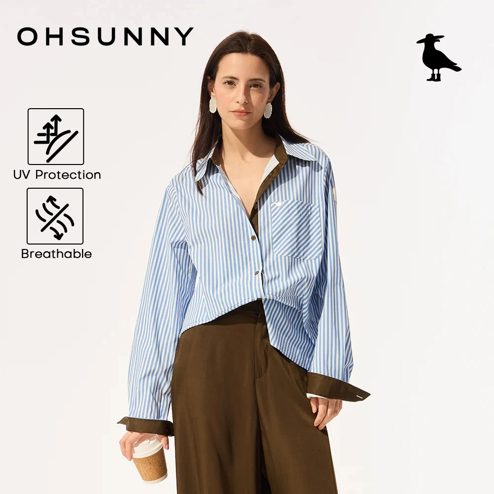 

Женская повседневная блузка OHSUNNY с контрастными вставками, футболка для активного отдыха и поездок на работу, модный дышащий топ с защитой от УФ-излучения UPF50+