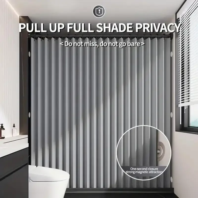 Foldable Magnetic Shower Curtain Waterproof Thick Accordion Partition Screen for Bathroom Decor Dry Wet Separation Punch-Free Dr
