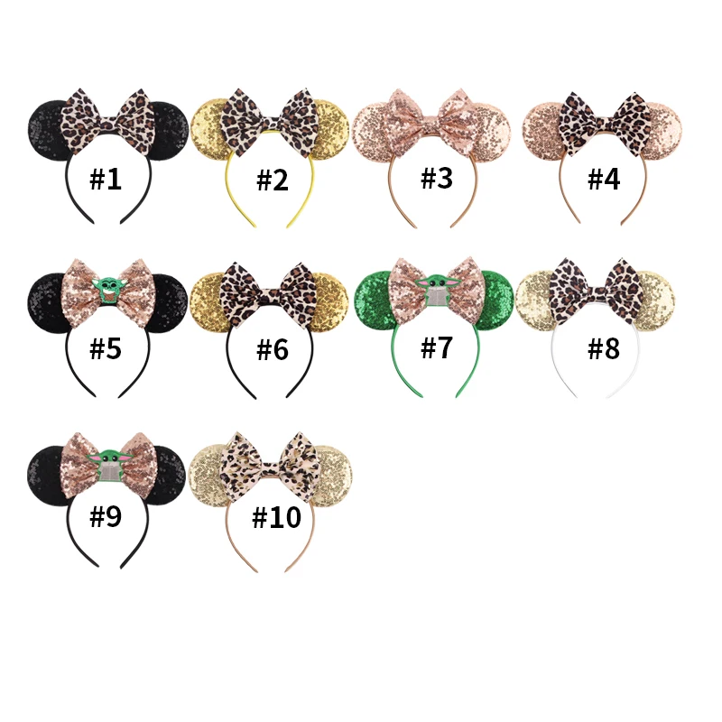 Mode klassische Leopardenmuster Mickey Mouse Ohren Stirnband 5"Bogen Haarband Mädchen Frauen Festival Party DIY Haarschmuck Geschenke – Detail 2