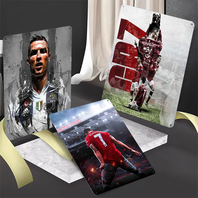 Cristiano Ronaldo Fußball Metallposter Anpassbare Vintage Metallschilder Wandkunst Retro Blechschild für Männerhöhle Schreibtisch-Dekoration Zuhause