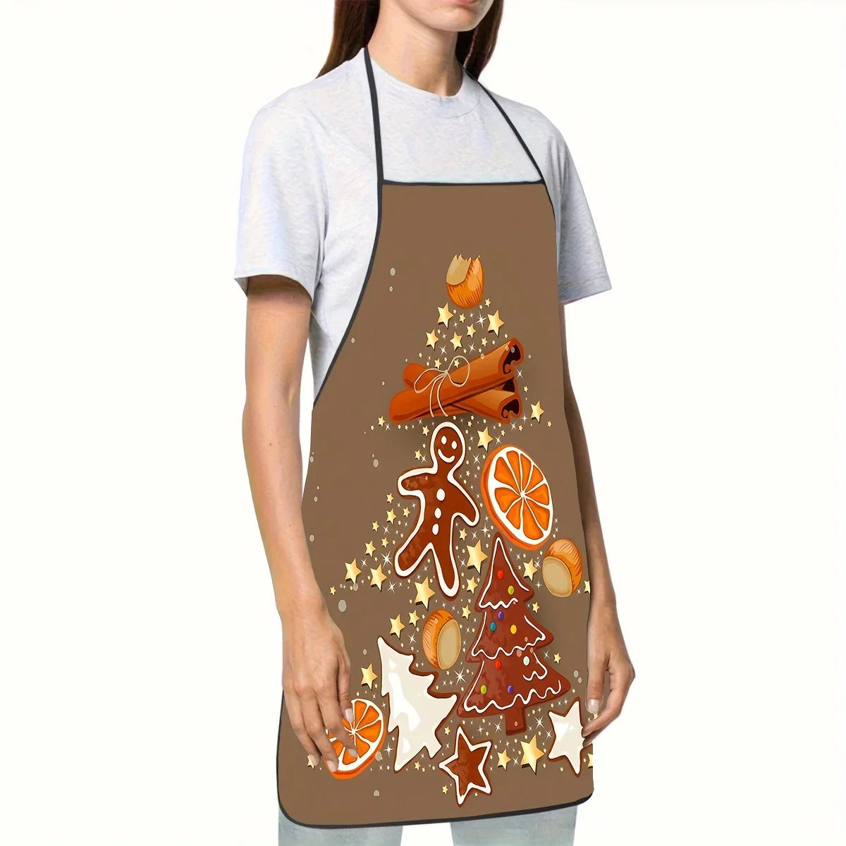 Aprons Kitchen Woman Men Women Cooking Apron 1 Christmas Apron - Brown Kitchen Apron with Holiday Gingerbread Man with Candy