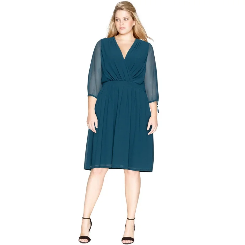 

Plus Size Surplice Neck Elegant Summer Chiffon Dress Women Tie Cuff A-line Party Dress Female Large Size Office Dress 6XL 7XL