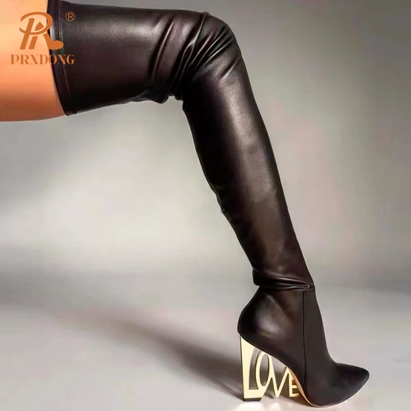 

PRXDONG 2023 New Sexy Autumn WInter Warm Long Boots High Heels Pointed Toe Black WHite Dress Party Female Over The Knee Boots 42