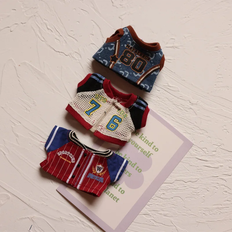 Para labubu pano esportes casaco roupas v1v2v3 17cm boneca uniforme de beisebol roupas pingente de vinil boneca roupas esportivas menino presentes