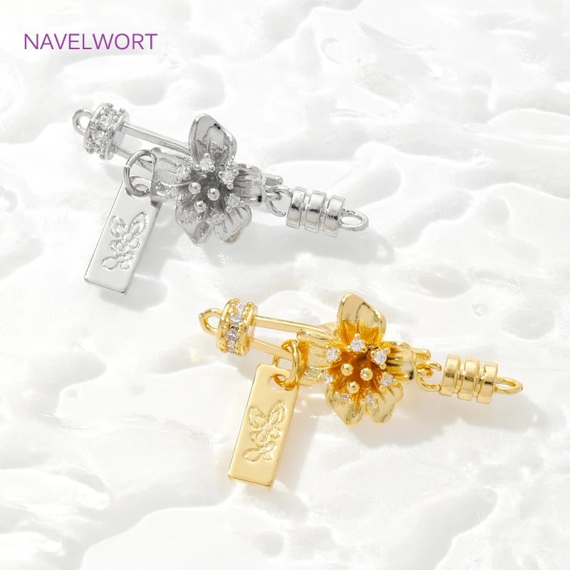 1/2/4Pcs 18K Gold Plated Brass Flower Shape Connectors Clasps Fastener,Clasp For Bracelets,DIY Jewelry Making Accessories