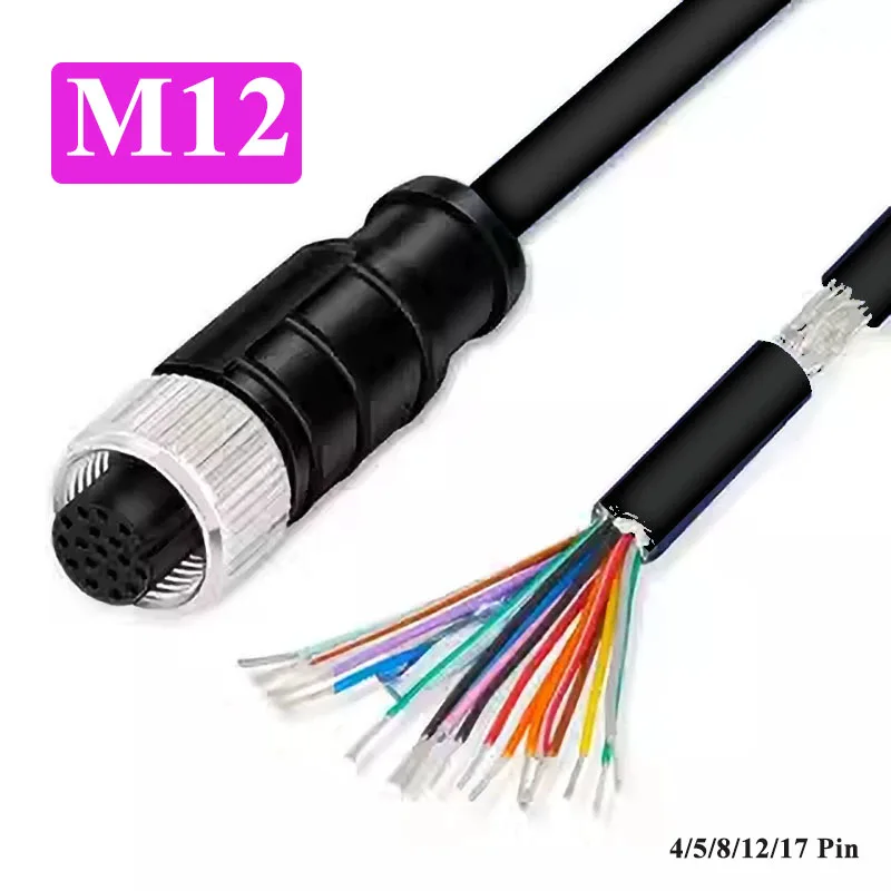

Waterproof M12 A-Code Sensor Wire IO Power Cord 4/5/8/12/17 Pin A-type Aviation Plug with Line IP67 Male Female Connection Cable
