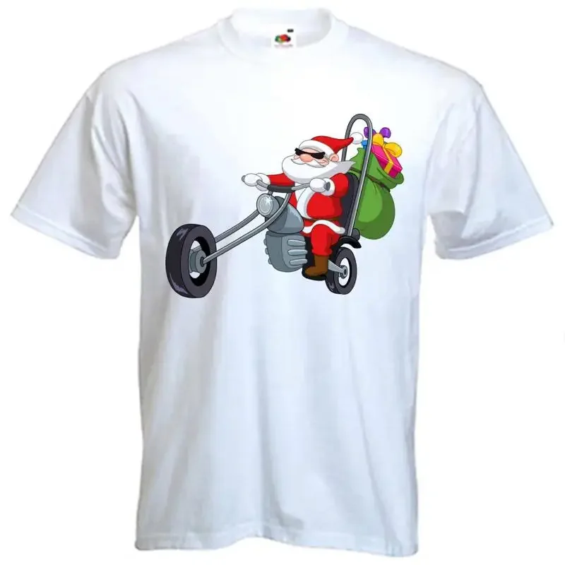 Santa Claus Biker T Shirt Father Christmas Chopper Motorbike Present