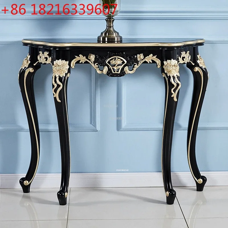 European Solid Wood Carved Console Tables Modern Entrance Console Corridor Aisle Shelf Semi-circular Cabinet Household Furniture