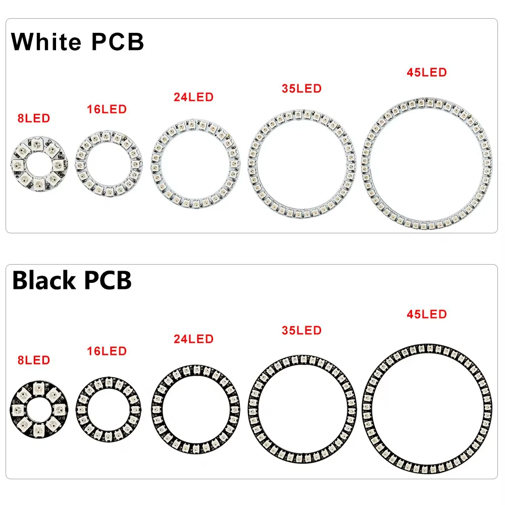 مصباح شريط LED WS2812B ، وحدة دائرية ، قابلة للعنونة بشكل فردي ، RGB بكسل ، WS2812 IC ، حلقة دائرة مدمجة ، 3Pin ، DC 5V