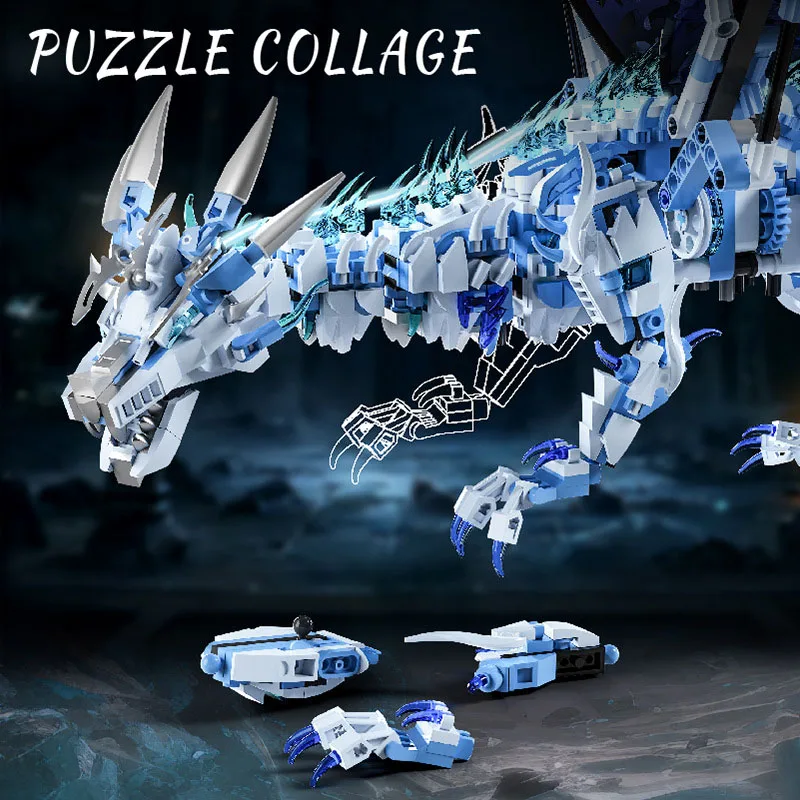 iDEA Mechanical Dark Ice Dragon Building Block Frost Wyrm Assembly Model Robot Mech Bricks Toy Collection Untuk Hadiah Anak Laki-Laki