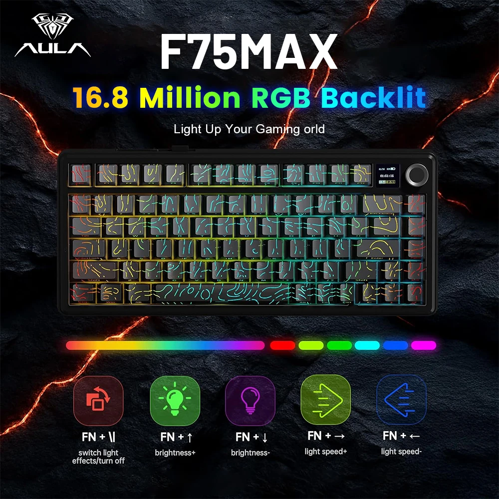 AULA F75 MAX Gaming Keyboard W/ TFT Screen Knot 4000mAh Battery