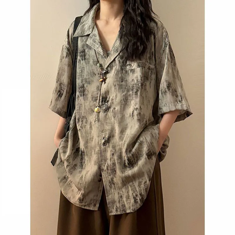 

plus Size American Retro Loose Short Sleeve Shirt Unisex Summer Design Unique Outerwear Cardigan Women's Style 300 Pounds