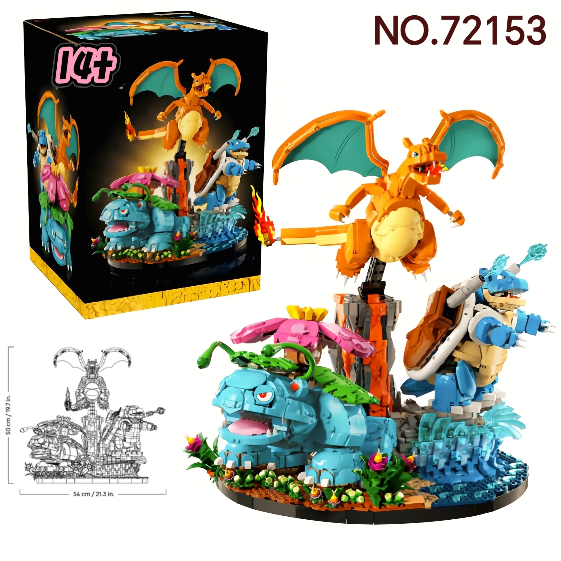 Nouveauté 2026 : 6838 pièces – Jeu populaire – Modèle de poche d'elfe magique – Venusaur, Charizard, Blastoise – Blocs de construction 72153 – Jouets pour cadeau d'anniversaire