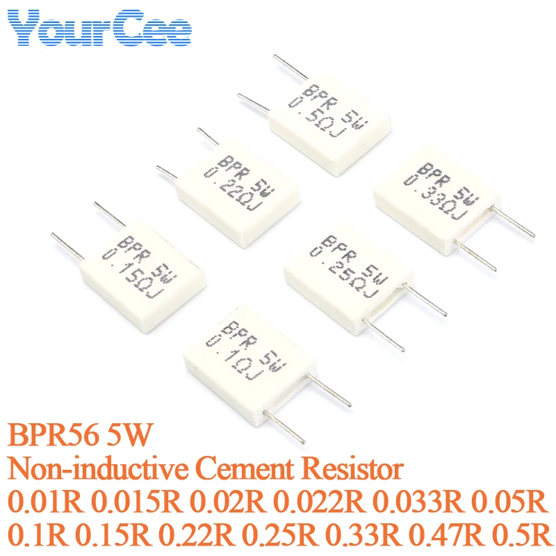 

20 шт./5 шт. BPR56 5 Вт 0,22R 0,1R 0,25R 0,5R 0,15R 0,33R 0,01R 0,015R 0,02R 0,22R 0,033R Неиндуктивный керамический цементный резистор