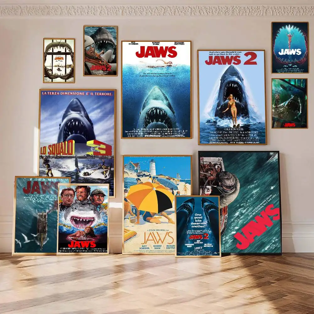 Póster de película clásica Jaws, arte autoadhesivo, pegatina de papel impermeable, decoración de pared de habitación, cafetería, Bar, 1 ud.
