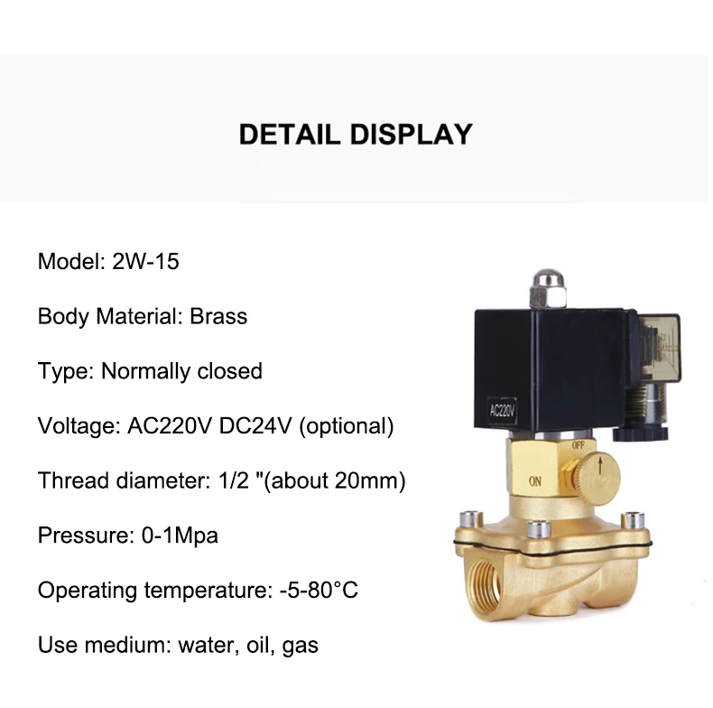 1/2" 3/4" 1" 1-1/4" 1-1/2" 2" Messing Elektrisches Magnetventil mit manuellem Notschalter AC220V DC24V für Wasser Öl Luft – Detail 5