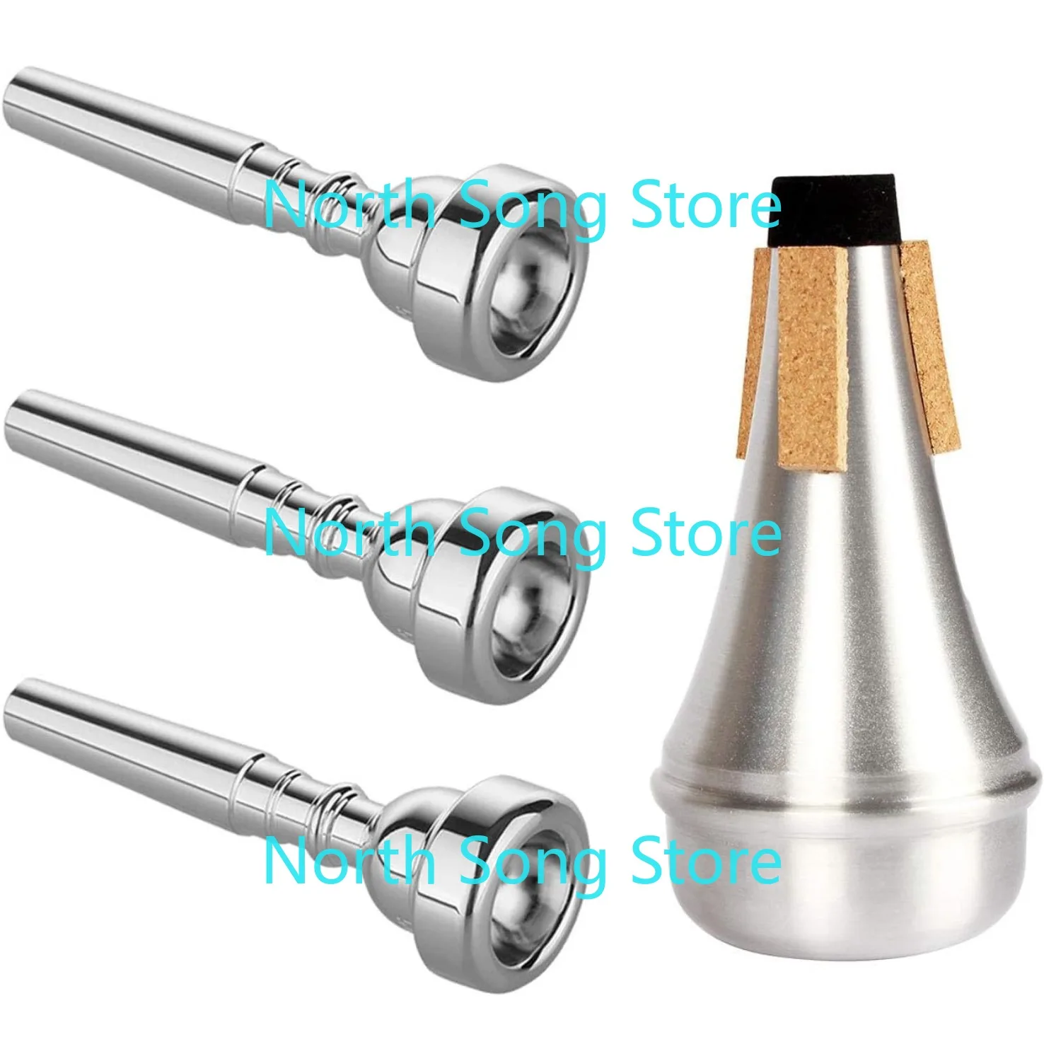 

3 Pack Trumpet Mouthpiece (3C 5C 7C) with Lightweight Aluminum Practice Trumpet Mute Fit for Yamaha Bach Conn King