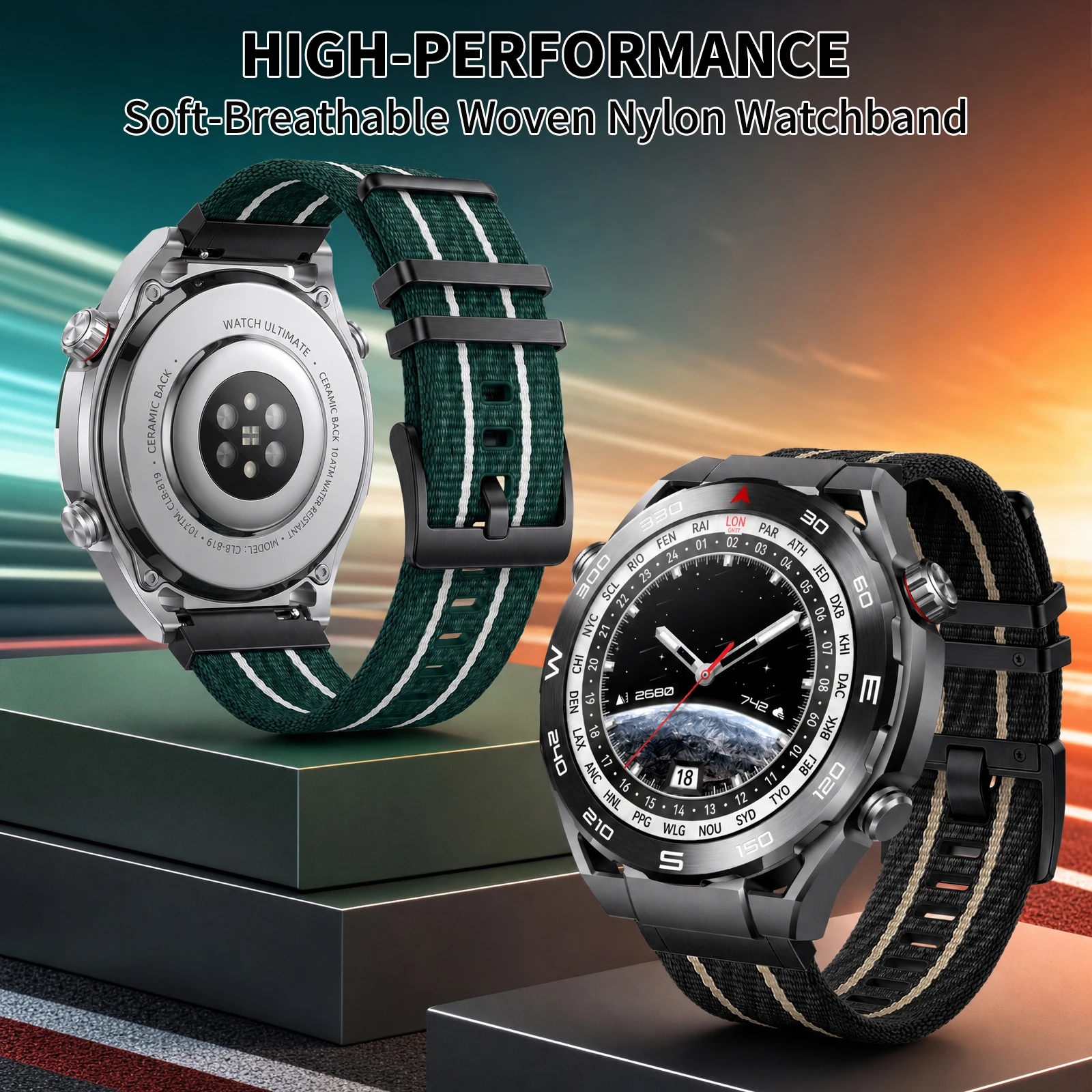 Correa de nailon de 22 mm compatible con Garmin, Suunto y Huawei