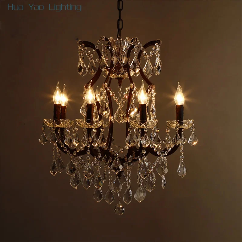 

European crystal chandelier E14 retro loft living room bedroom home crystal lighting luxury villa restaurant candle lighting