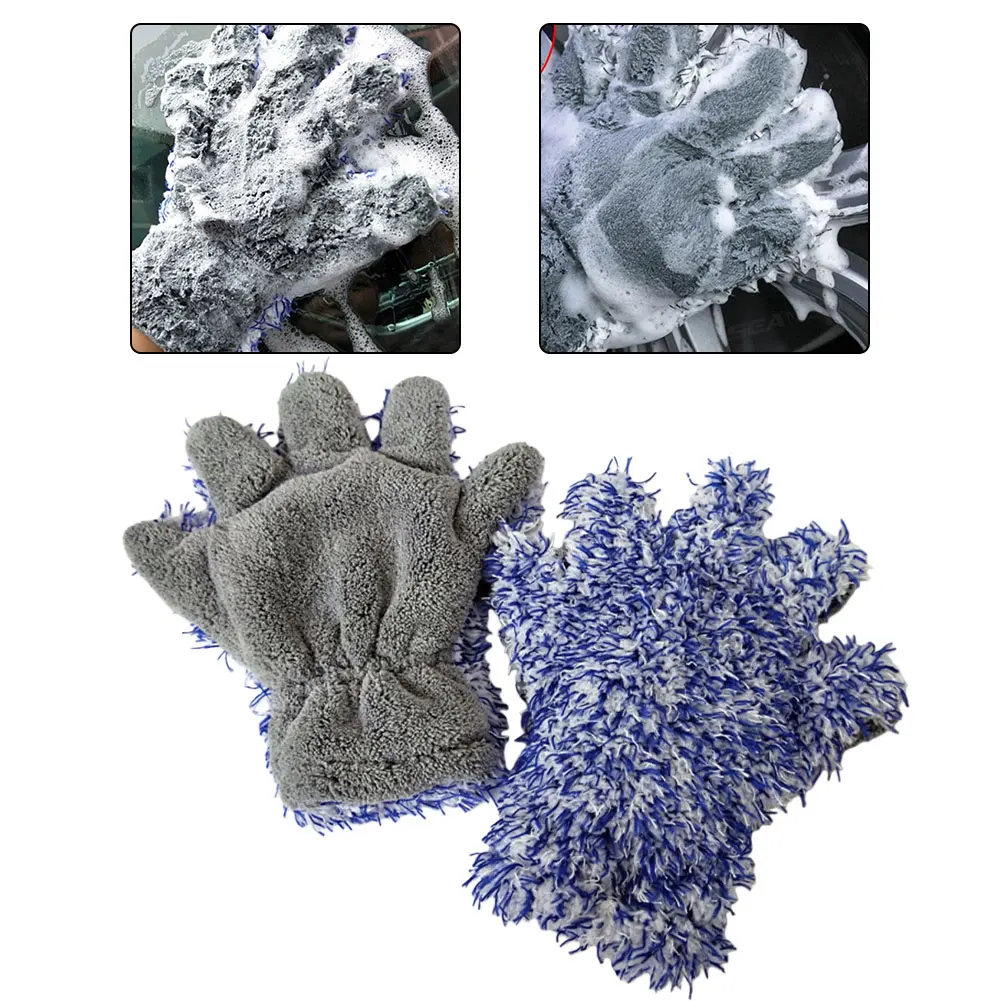 UltraFine Fiber FiveFinger Car Cleaning Gloves with Coral Fleece LongPile for Effective Car Washing and Detailing