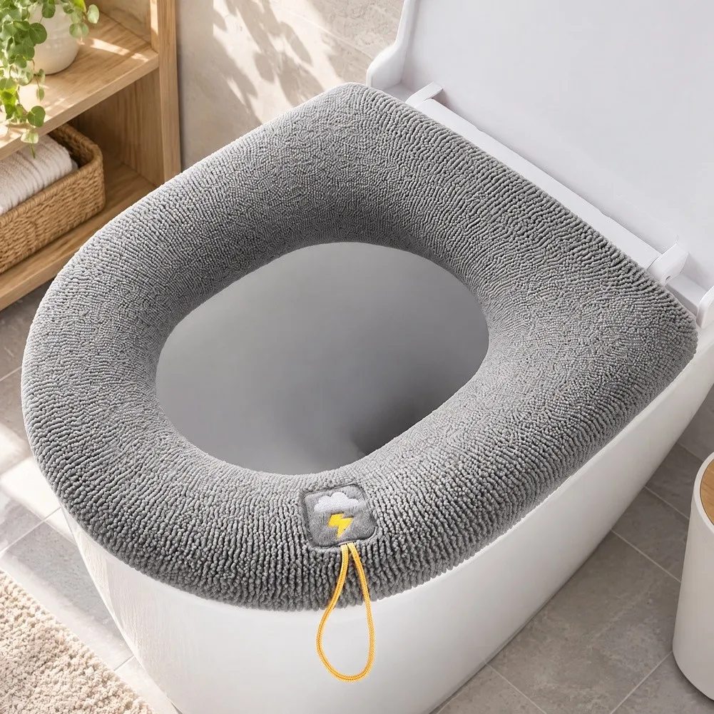 10 Pack Gray Elastic Toilet Seat Cushions Breathable Soft Knitted Material for Round Rectangular U Shaped Toilets 30x30x1cm