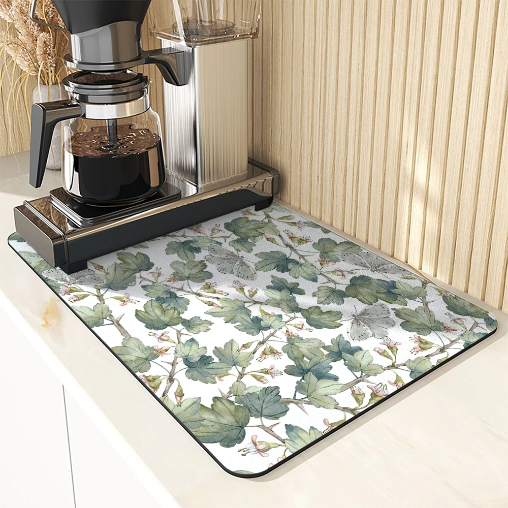 Absorbent Anti-slip Coffee Dish Mats Plants Wildflowers  Kitchen Absorbent Draining Mat Drying Mat Quick Dry Bathroom Drain Pad