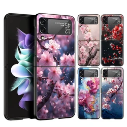 Cherry Blossoms Hard PC Phone Case For Samsung Galaxy Z Flip 5 4 3 Black Cover For Galaxy Z Flip 6 Foldable Shockproof Cases Bag