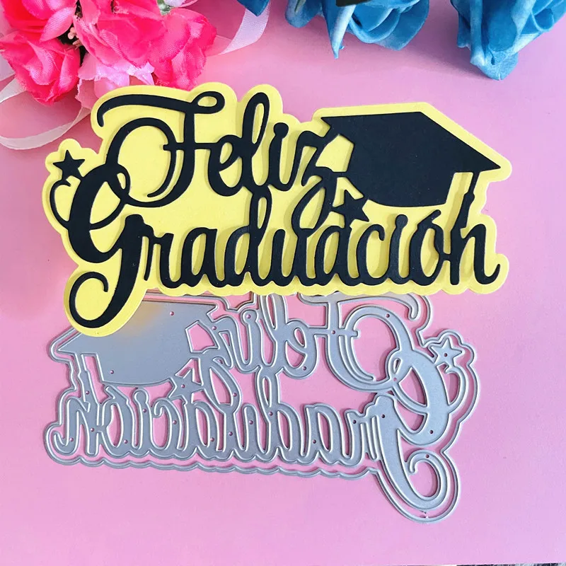 Troqueles de corte de Metal de feliz graduación con palabras en español, tarjetas de papel para álbum de recortes DIY, artesanía en relieve,