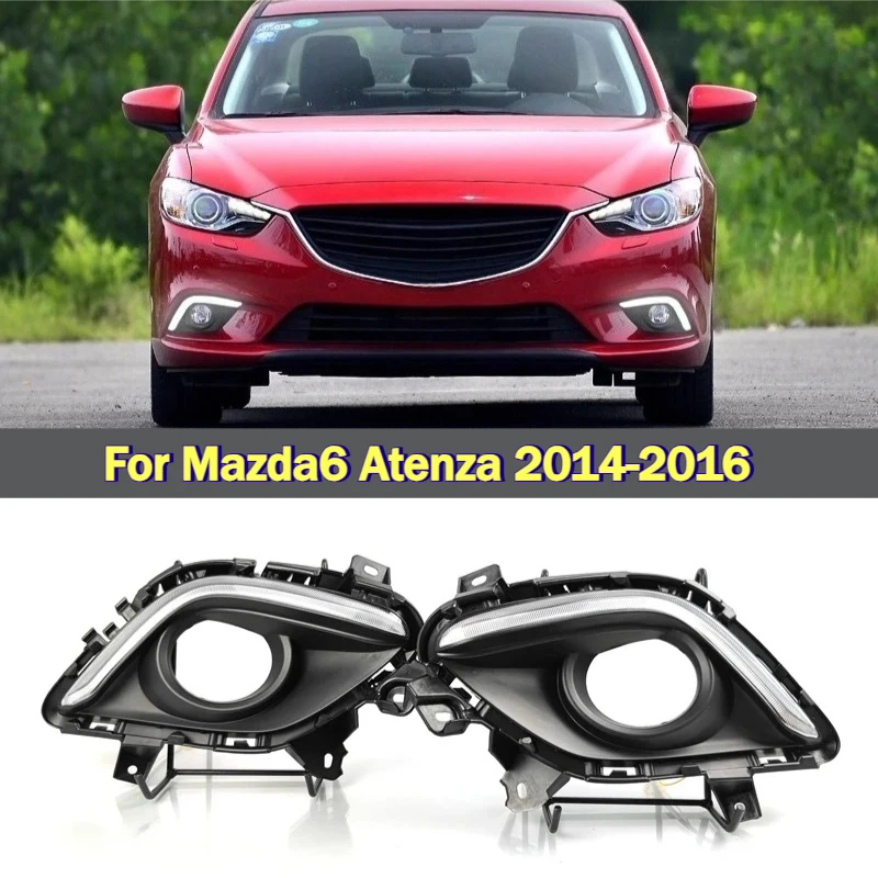 DRL Car Led Daytime Runnig Light Front Bumper Fog Lamp Modified Dynamic Turn Signal 12V Daylights for Mazda 6 Atenza 2014-2016