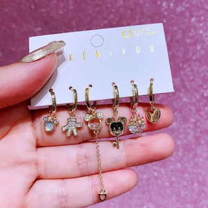 만화 캐릭터 미키 마우스 지르콘 스터드 이어링 조절 가능한 귀걸이 6 피스 세트 패션 학생 애니메이션 보석 액세서리 10 최고의 판매 Donald Duck Earrings -№9