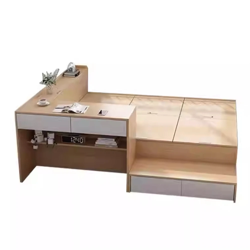 Small sized tatami bed, customized solid wood single bed, desk integrated, children's cabinet combination, multifunctional stora