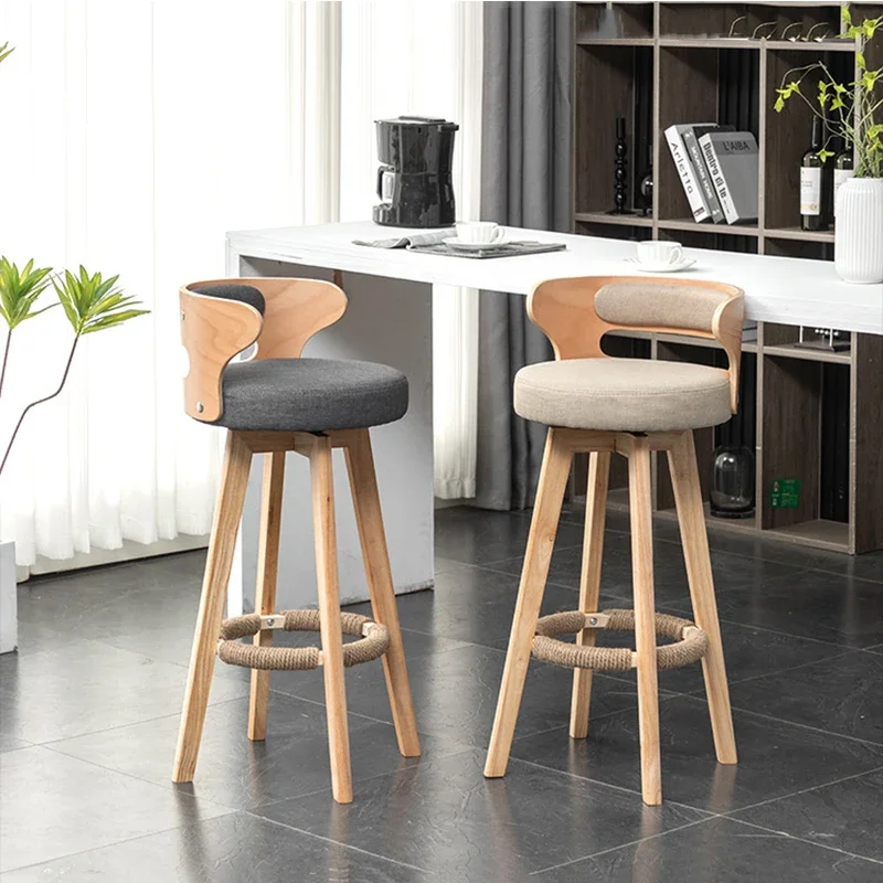 

Wooden Accent Banks Bar Stools Rotate Reception Island Kitchen Counter Luxury High Backrest Cadeira Bar Furniture