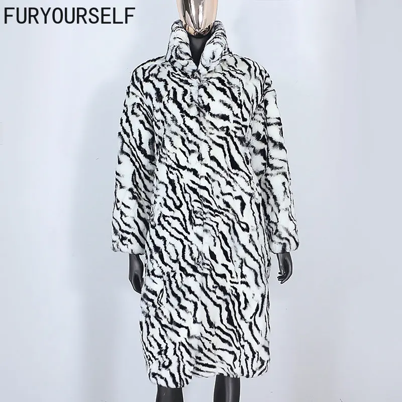 FURYOURSELF 2023 Fashion Long Natural Real Rex Rabbit Fur Coat Winter Jacket Women Outerwear Streetwear Thick Warm Korea Loose