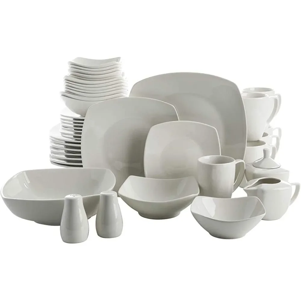 Gibson Home Zen Buffet Dinnerware Set, Service for 6 (39pcs), White (Square) dinnerware set  dishes and plates sets