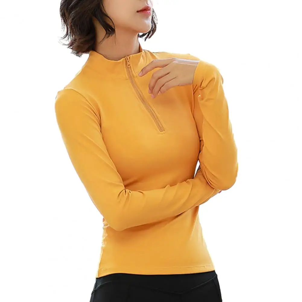 Women Activewear Top Stretchy Long Sleeve Women's Sports Top with Zipper Stand Collar Sweat Absorption Soft for Sportswear