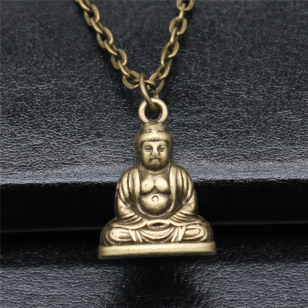 Fashion Simple Vintage Antique Bronze Color 22x16mm Buddha Statue Pendant Necklace For Women