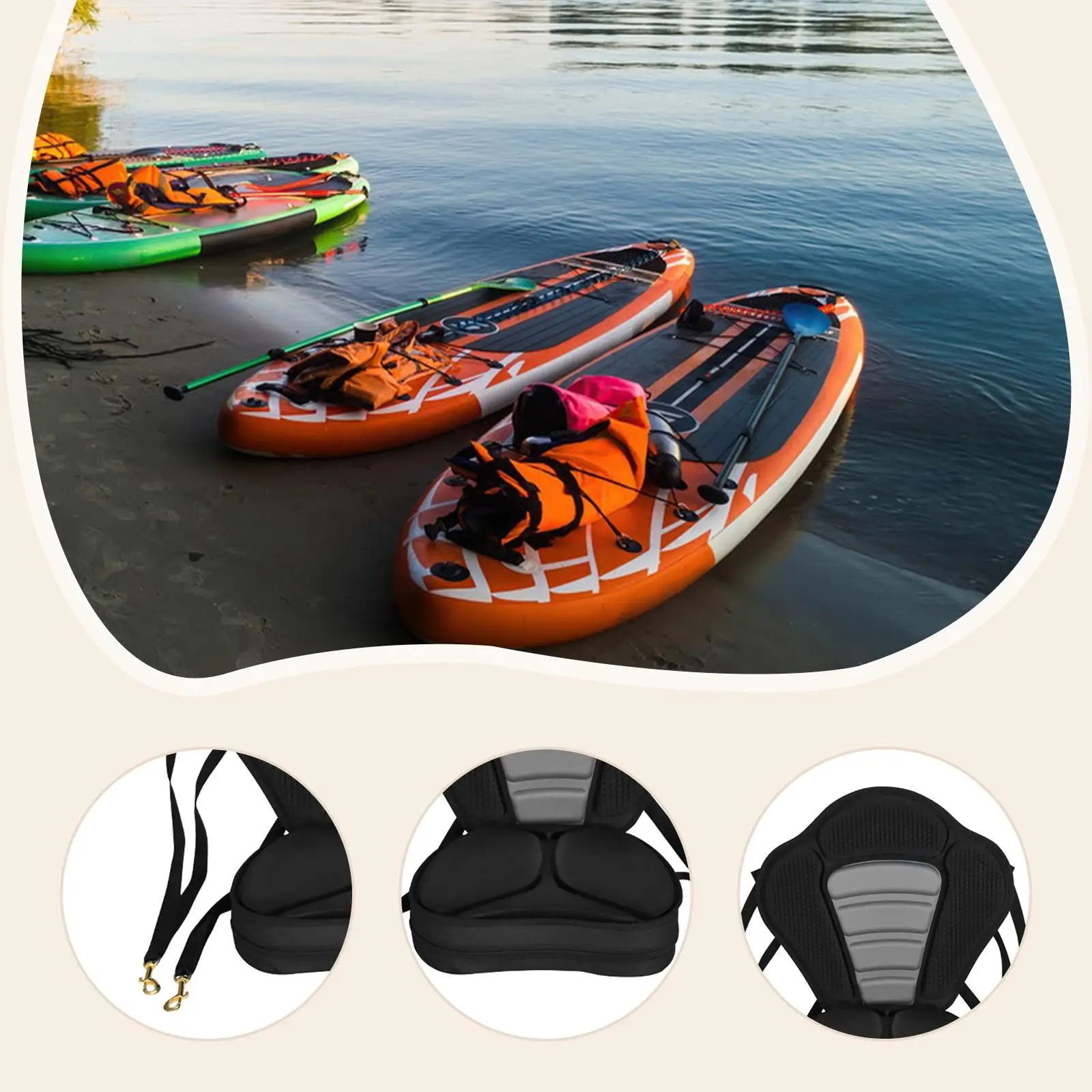 Assento ergonômico para caiaque, encosto acolchoado em EVA, almofada para barco, poltrona dobrável para canoas de pesca