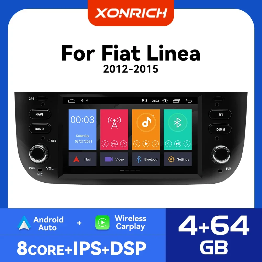 Wireless Carplay Car Radio Player For Fiat/Linea/Punto evo 2012-2015 Android 14 Multimedia GPS Navigation autoradio DSP 4G Wifi