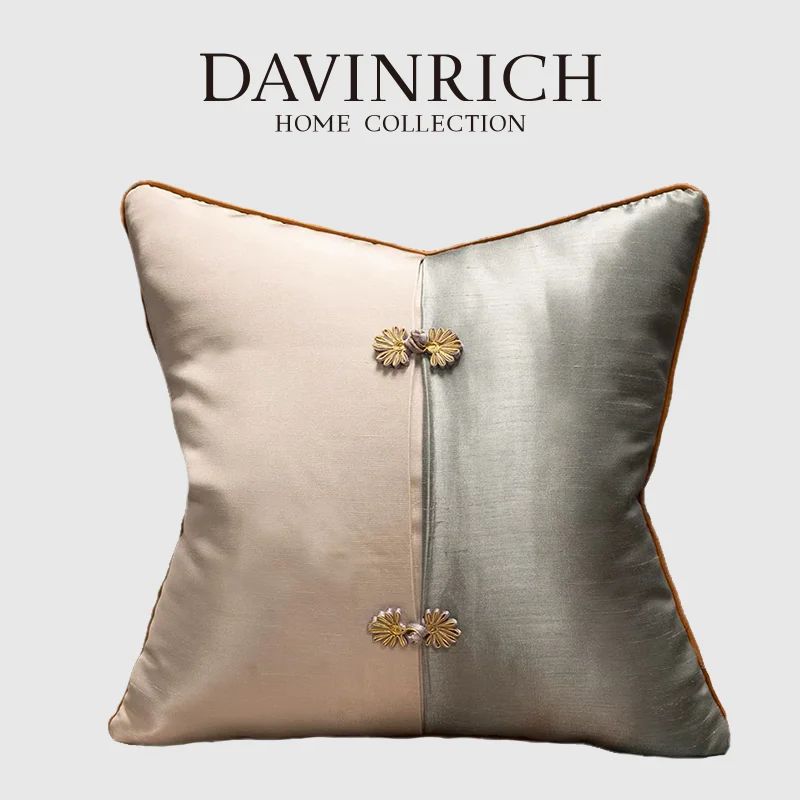 DAVINRICH Lavish Silver And Teal Mix Shiny Jacquard Pillow Cover Elegant Embroidered Exquisite Design Cushion Case For Soa Bed
