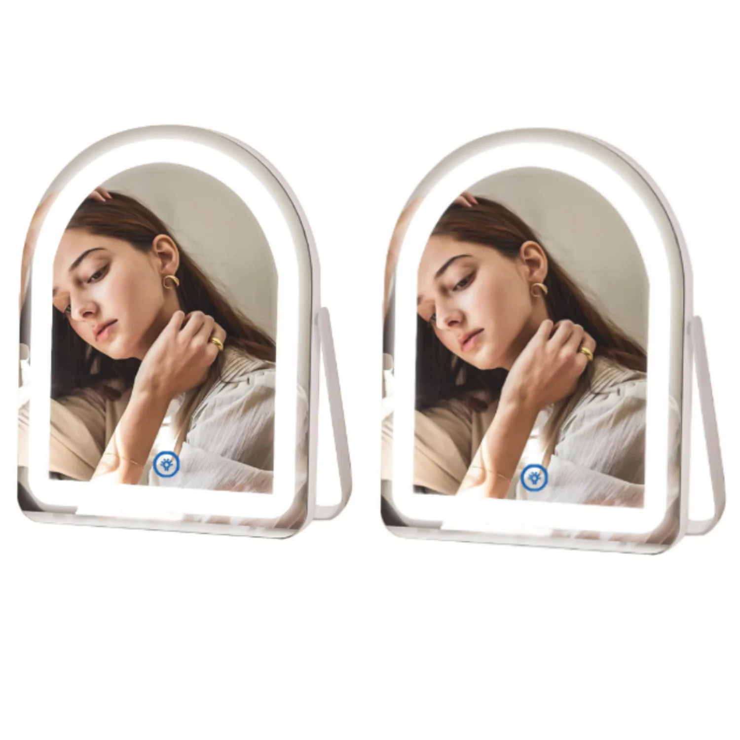 2PCS Vanity Mirror Makeup Mirror with Lights, Vanity Mirror, Light Up Mirror with Smart Touch 3 Colors Dimmable, Tabletop Mirror