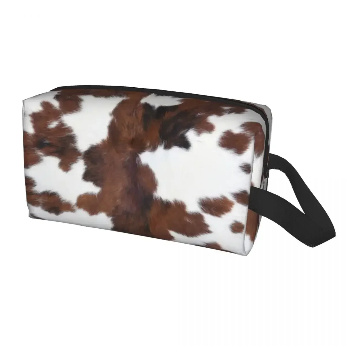 Spotted Brown Farm Animal Skin Travel Cosmetic Bag Cowhide Leather Texture Makeup Toiletry Organizer Beauty Storage Dopp Kit