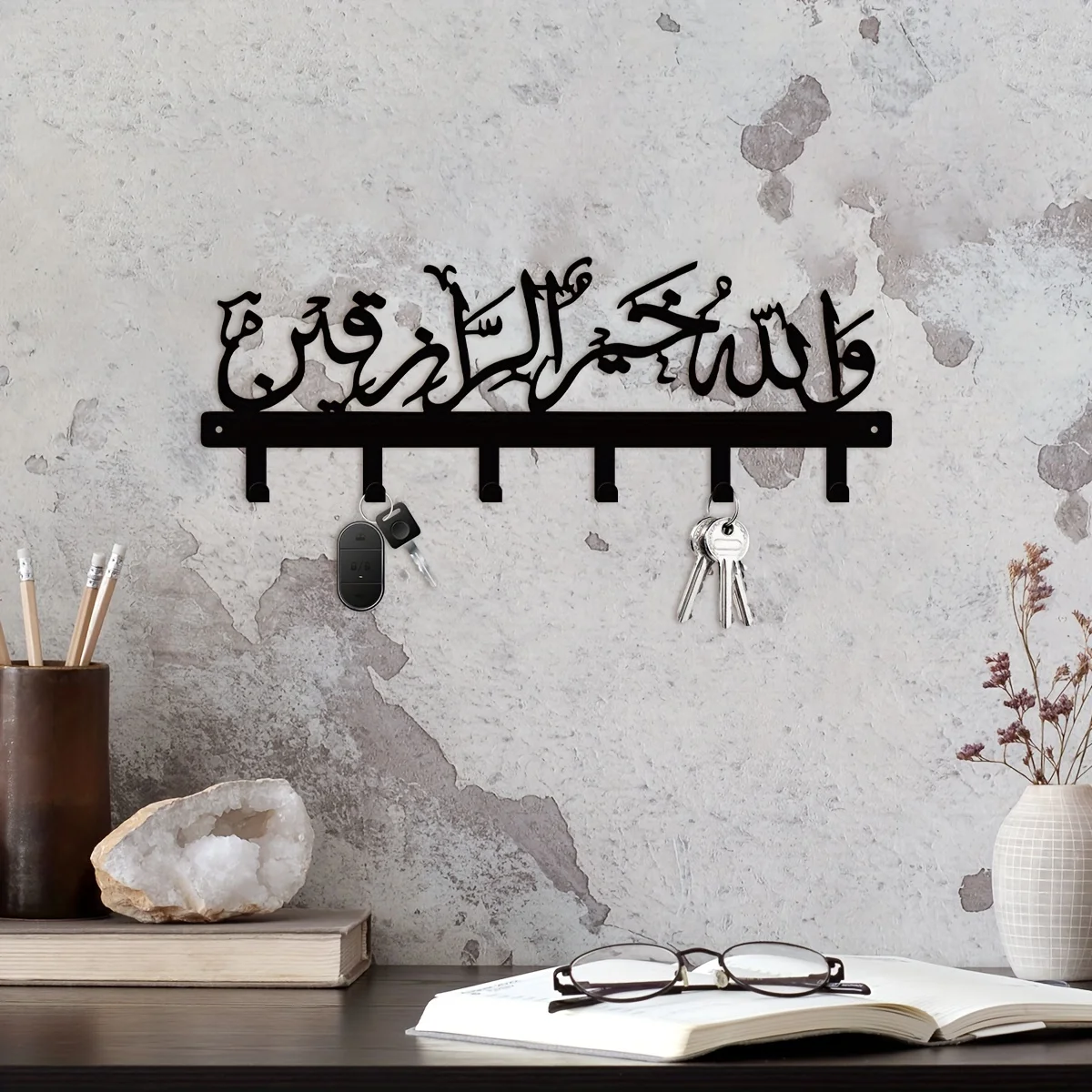 CIFBUY Islamische Metall-Wandkunst Schlüsselhalter Wasserdicht Langlebig Eisenhandwerk Deko für Eingangsbereich Flur Wohnzimmer Heiminterieur Geschenk
