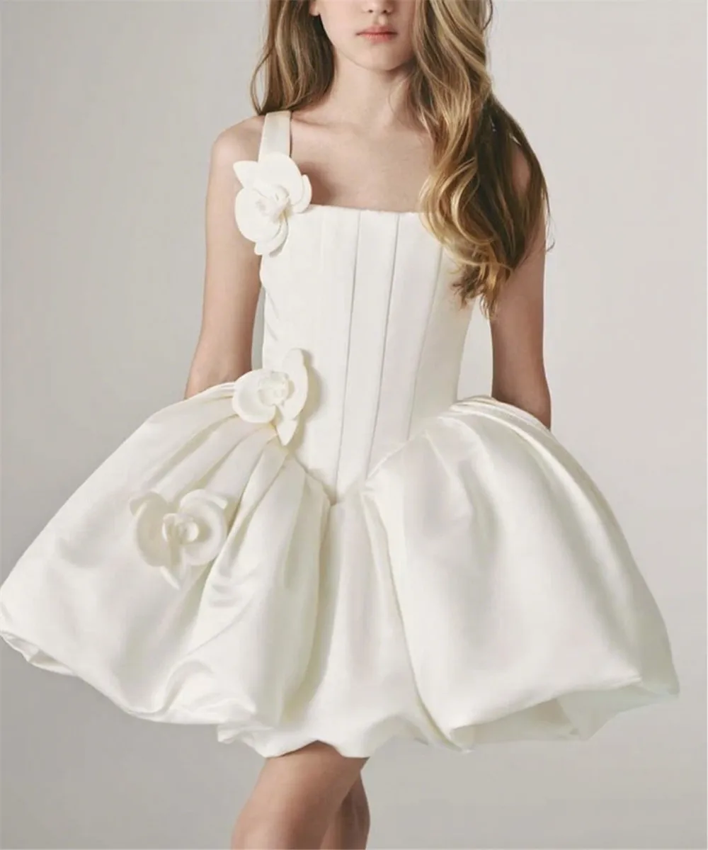 

Customized Flower Girl Dress for Wedding Appliques Floral Sleeveless Puffy Princess Birthday Party First Communion Ball Gown